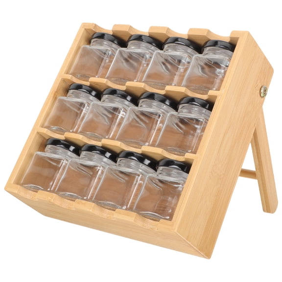 WEUVEB Spice Storage Holder Rectangular Wood Glass Large Capacity Wall Mountable Countertop Support 1 Set