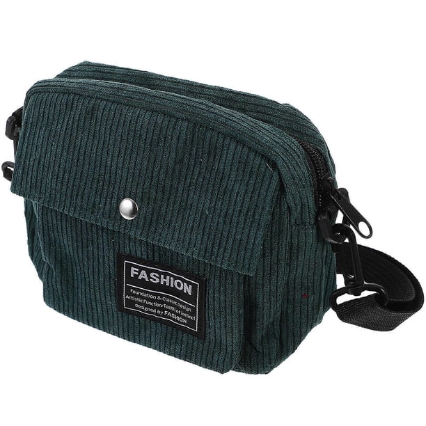 Crossbody Bag Square Storage Pouch for Women Daily Use Green Corduroy Carry 1Pack