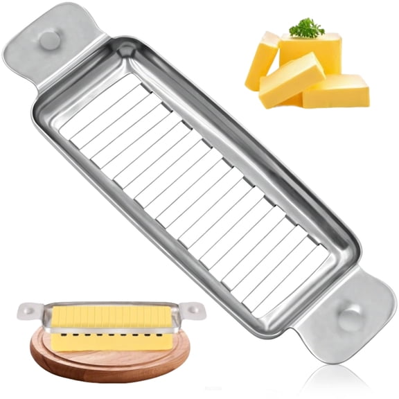 Butter & Cheese Slicer, Stainless Steel Multipurpose Food Cutter Butter Slicer Tool Wire Butter Cutter Kitchen Slicing Tool Cut Into 1/4 Inch on Average, for Butter, Cheese, Fruit and Baking