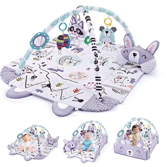 KOPPOP 4-in-1 Baby Activity Gym & Tummy Time Play Mat, Infant Sensory Toys for Motor Skill Development, Purple