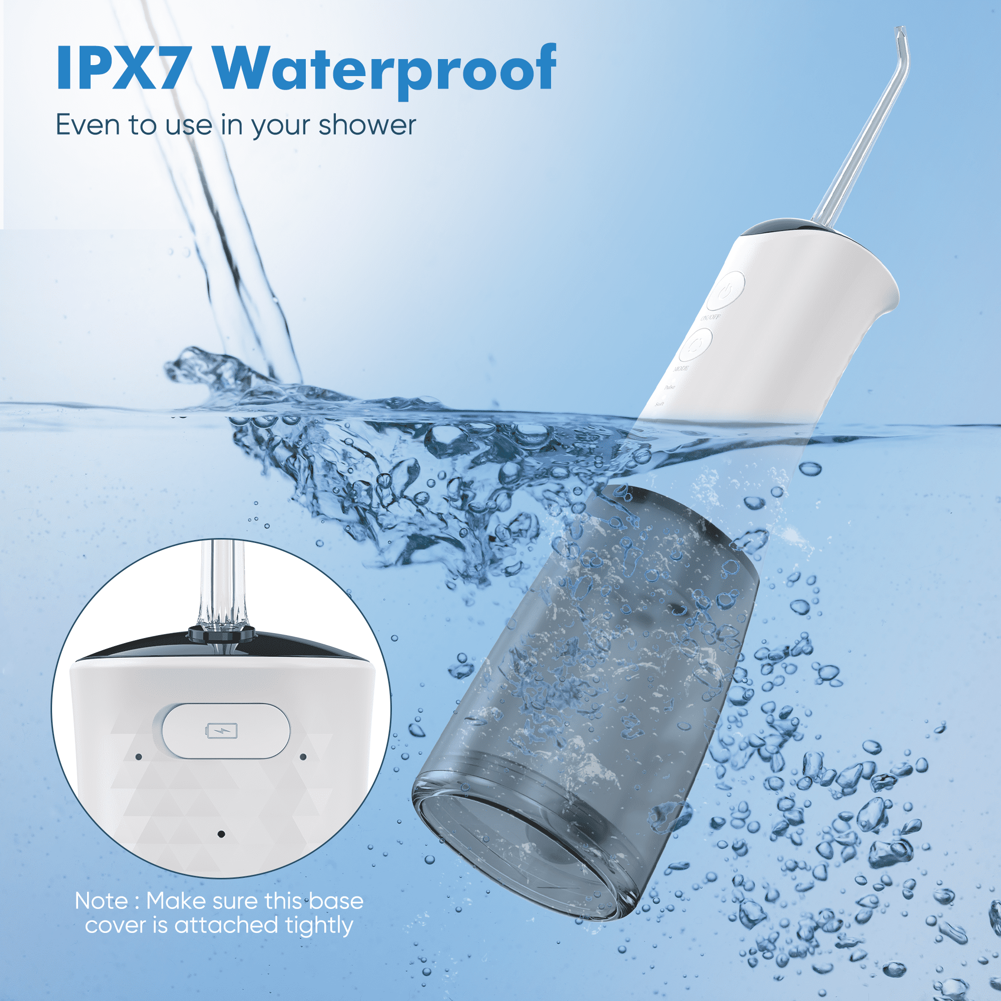 VIIWII Portable Water Flosser – 360ML Oral Irrigator for Teeth & Braces, IPX7 Waterproof, Rechargeable Dental Cleaner with 5 Nozzles, White