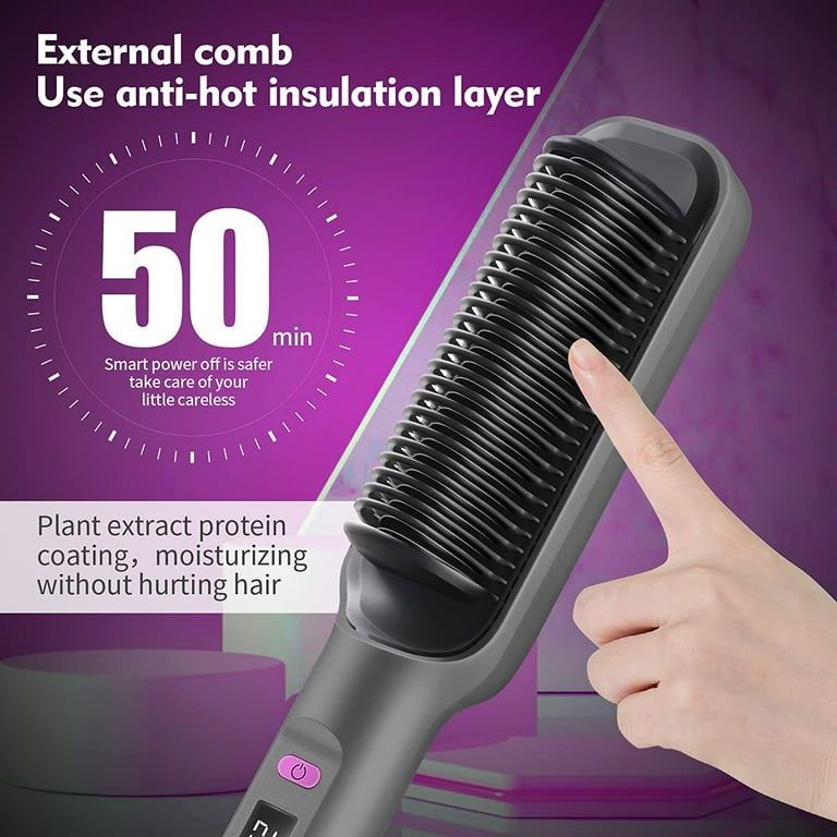 Hair Straightener Brush - Enhanced Ionic Straightening Brush, with Anti-Scald & 30s Fast Heating Up for Home Salon Hair Straightener Brush - Enhanced Ionic Straightening Brush, with Anti-Scald & 30s Fast Heating Up for Home Salon