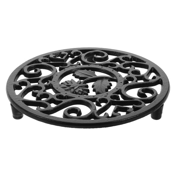 ETEREAUTY Black Cast Iron Heat Insulating Trivet with Antislip Base for Kitchen Pots Kettles and Teapots