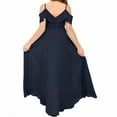 thumbnail image 2 of V Neck Junior Bridesmaid Dresses Long Off-Shoulder Chiffon Flower Girl Dress for Teen Girls Party Pageant Gowns-Navy Blue-8Y, 2 of 9