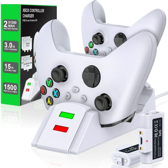 BEBONCOOL Xbox Contrôleur Station de Chargeur avec 2 * 1200mAh Batterie Rechargeable pour Xbox Série X / s / un / Contrôleur d'Élite, Blanc