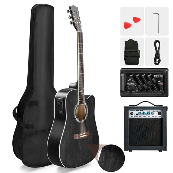 Ktaxon 41-Inch Full-Size Acoustic Electric Guitar with 10W Amp Bag Tuner and other Accessories Black