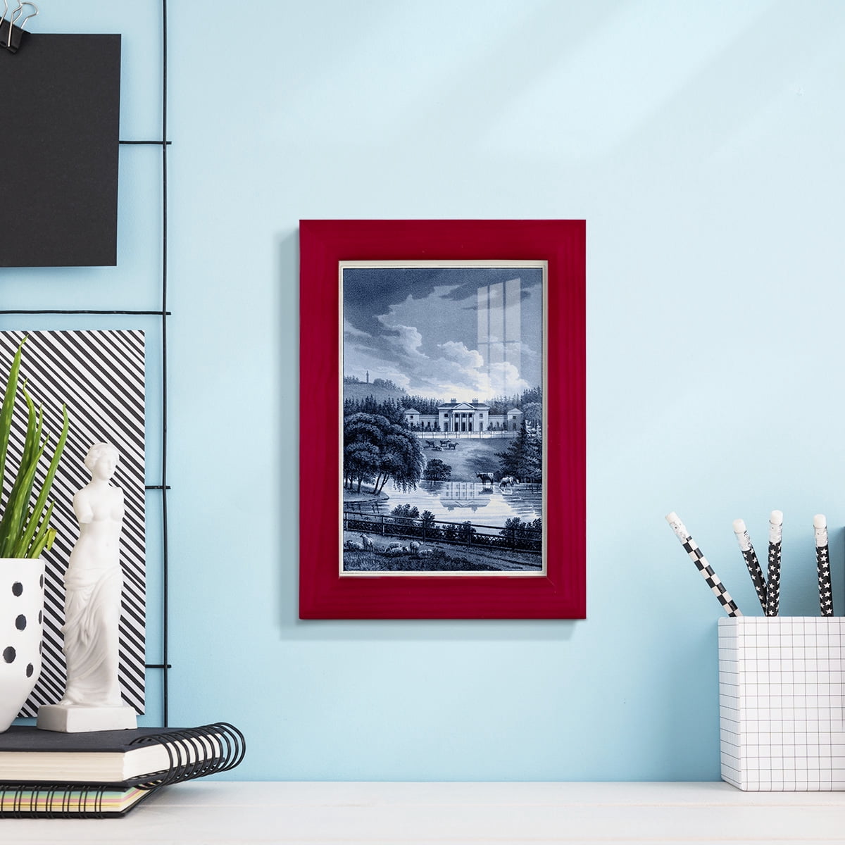 Estate View I -Framed Print w/glass-Cherry Red