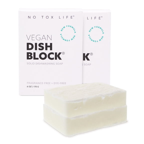 NO TOX LIFE Vegan DISH BLOCK, 6 oz - A Solid Dish Soap for Effective Cleaning - 2 Pack
