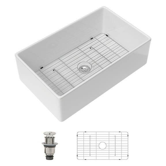 Dcolora White Farmhouse Kitchen Sink 33 Inch Apron Front Country Barn Sink Undermount Single Bowl Large Ceramic Farm Sink,DC-A8876