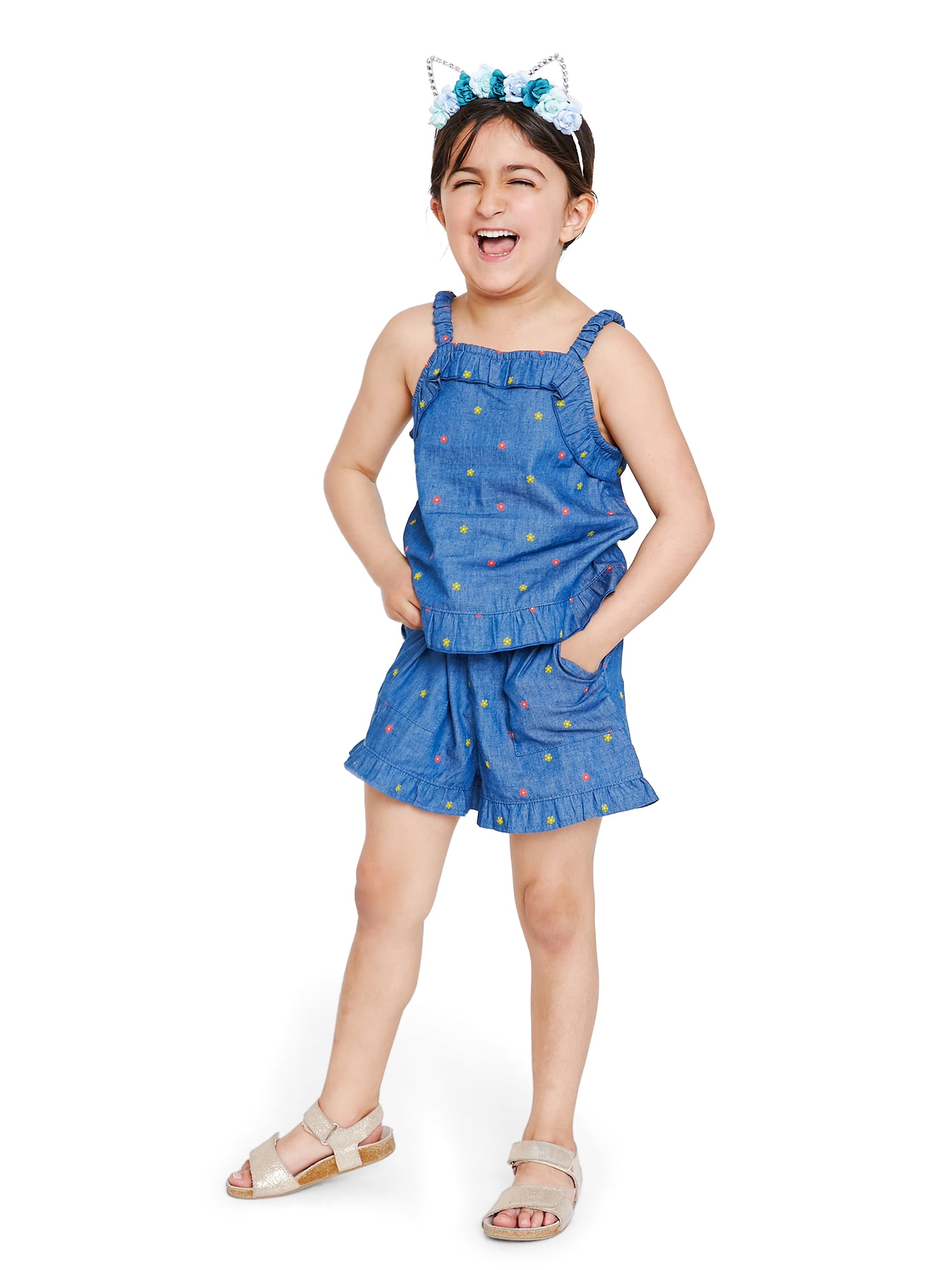 Wonder Nation Baby and Toddler Girl Tank and Shorts Outfit Set, 2-Piece, Sizes 12 Months-5T