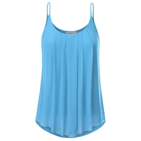 - Doublju Women's Sleeveless Chiffon Tank Top Pleated Flowy Tunic Tank AQUA XS