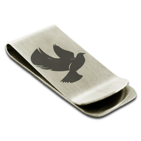 Stainless Steel Dove of Peace Engraved Money Clip Credit Card Holder