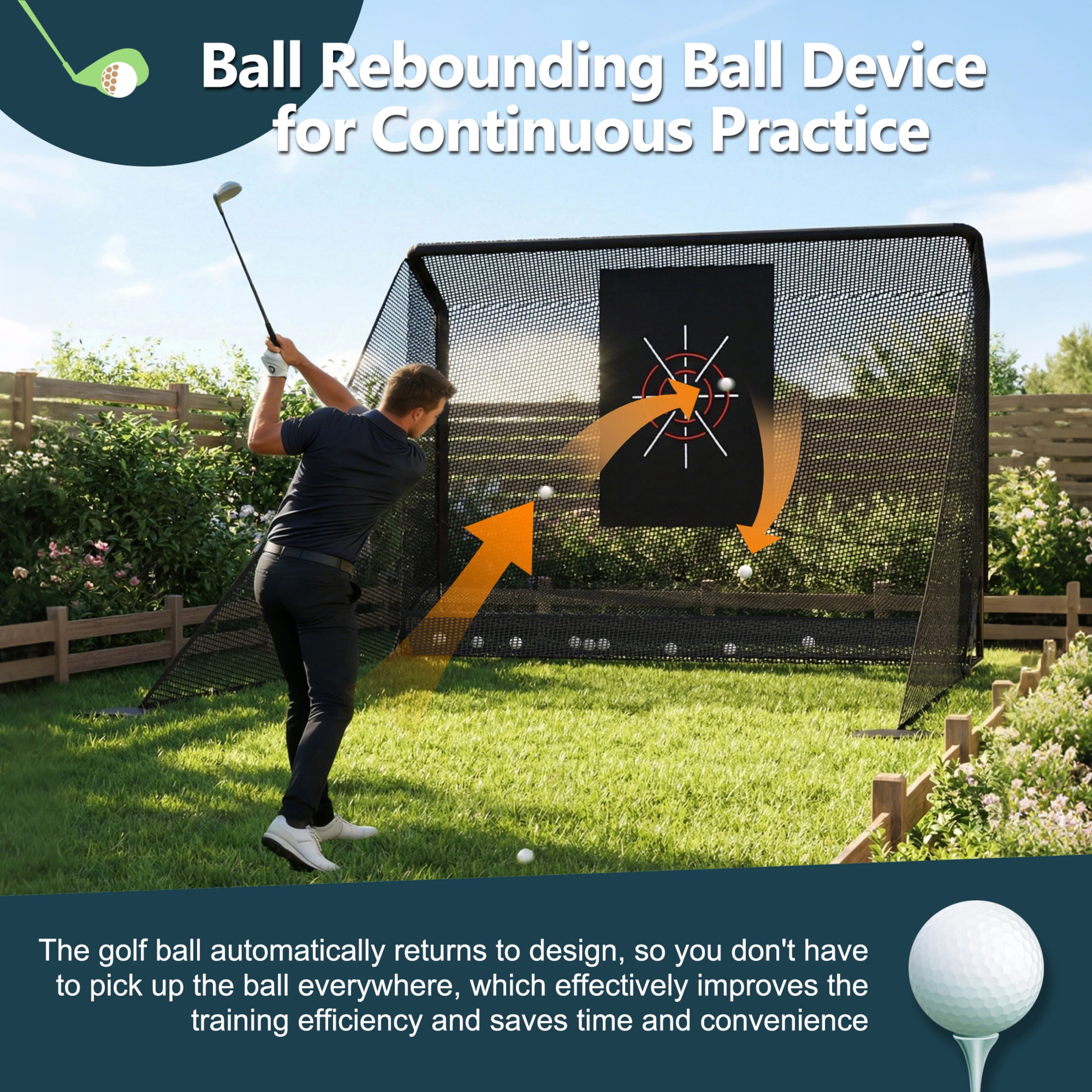 Noble House Outdoor 10x7 FT Golf Practice Net with Auto Ball Return and Carry Bag, Durable Hitting Net, Black