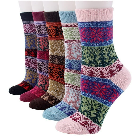 EQWLJWE 5 Pack Womens Socks Christmas Winter Soft Warm Cold Knit Wool Socks Socks Holiday Clearance