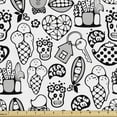 thumbnail image 1 of Cartoon Fabric by the Yard, Monochrome Style Characters Images Along Ice Creams Hearts and Skulls, Decorative Upholstery Fabric for Chairs & Home Accents, Charcoal Grey and White by Ambesonne, 1 of 5