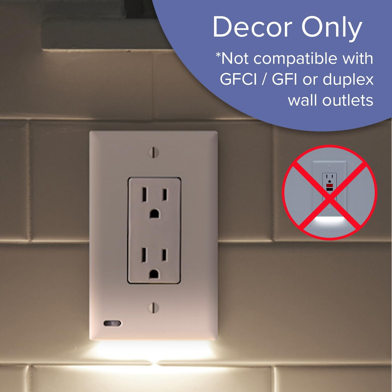 1 Pack - SnapPower GuideLight 2 for Outlets [for Standard Decor, Not GFCI outlets] - Night Light - Electrical Outlet Wall Plate with LED Night Lights - Automatic On/Off Sensor - (Décor, Ivory)
