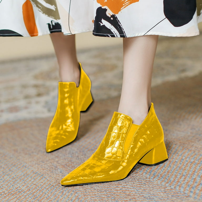 YDN Women Sexy Pointed Toe Ankle Booties Chunky Low Heel