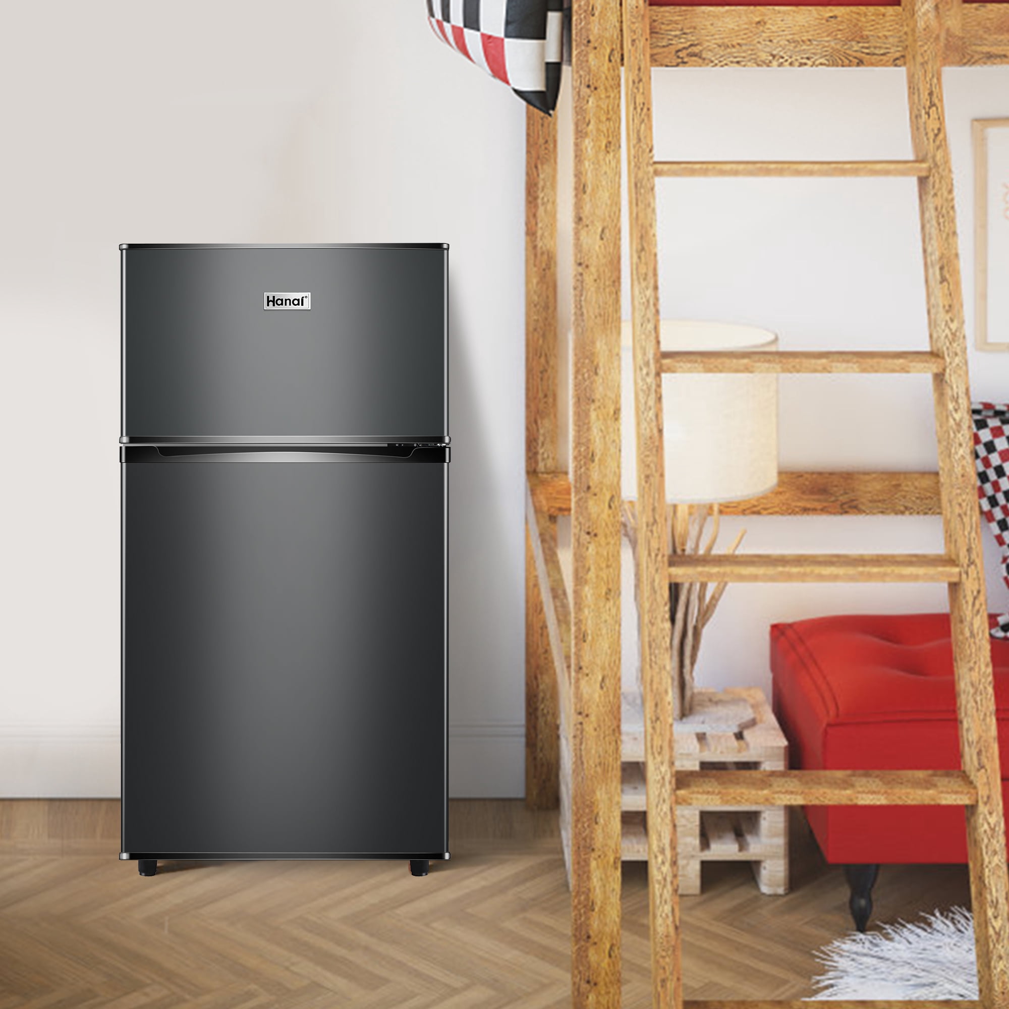 WANAI 2 Door Mini Fridge 3.5Cu.ft with Freezer,Apartment Size Refrigerator,Dark Grey,New