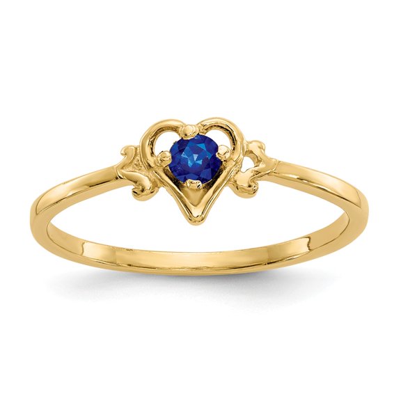 14K Yellow Gold Ring Band Themed (09) September Sapphire Blue