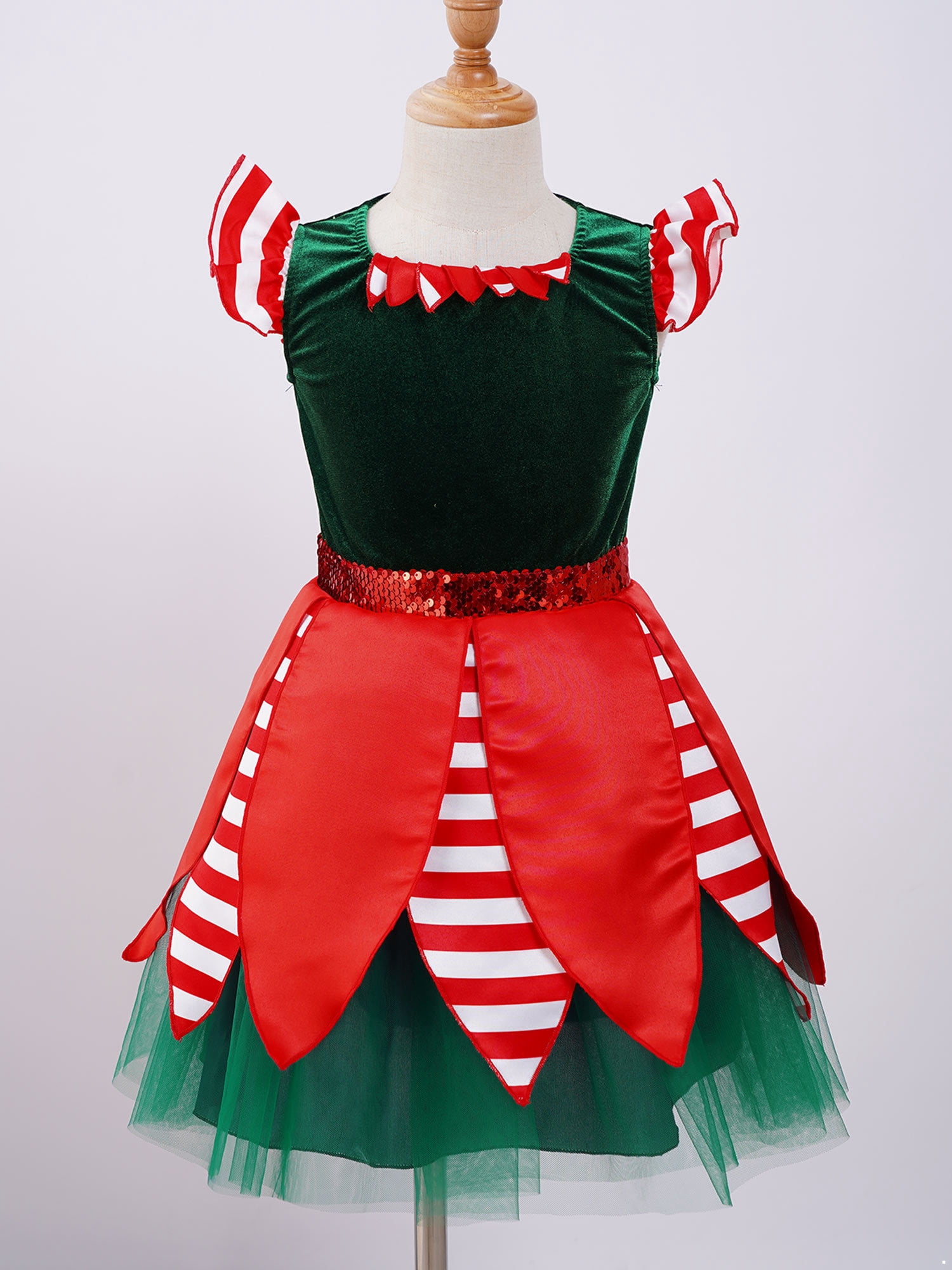 inhzoy Kids Girls Christmas Elf Dress-Up Xmas Holiday Sequins Tutu Dress Green 10