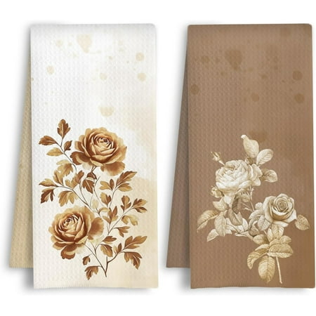 Dark Green and Black Boho Floral Kitchen Towels Abstract Mid Century Modern Flower Botanical Dish Tea Hand Towels for Kitchen Bathroom Decor  16x24 Inch Set of 2