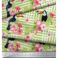 thumbnail image 3 of Soimoi Green Modal Satin Fabric Floral & Toucan Bird Print Fabric by The Yard 42 Inch Wide, 3 of 3