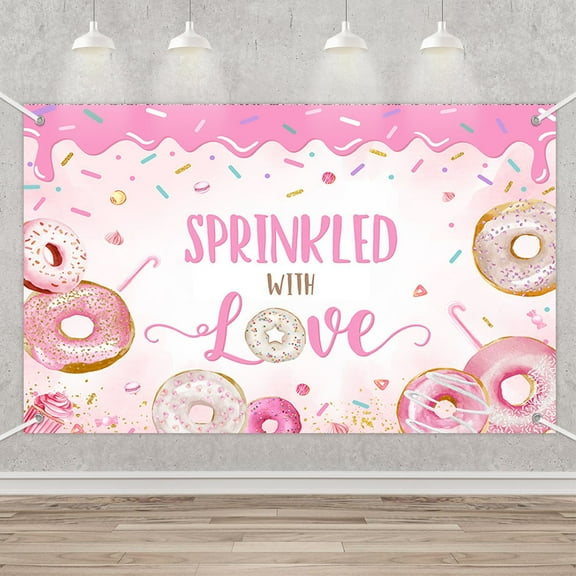 Donut Baby Sprinkle Backdrop Sprinkled with Love Donut Baby Shower  Background Girl Baby Shower Party Cake Table Decoration Banner Photo Booth Props3.6x5.9ft