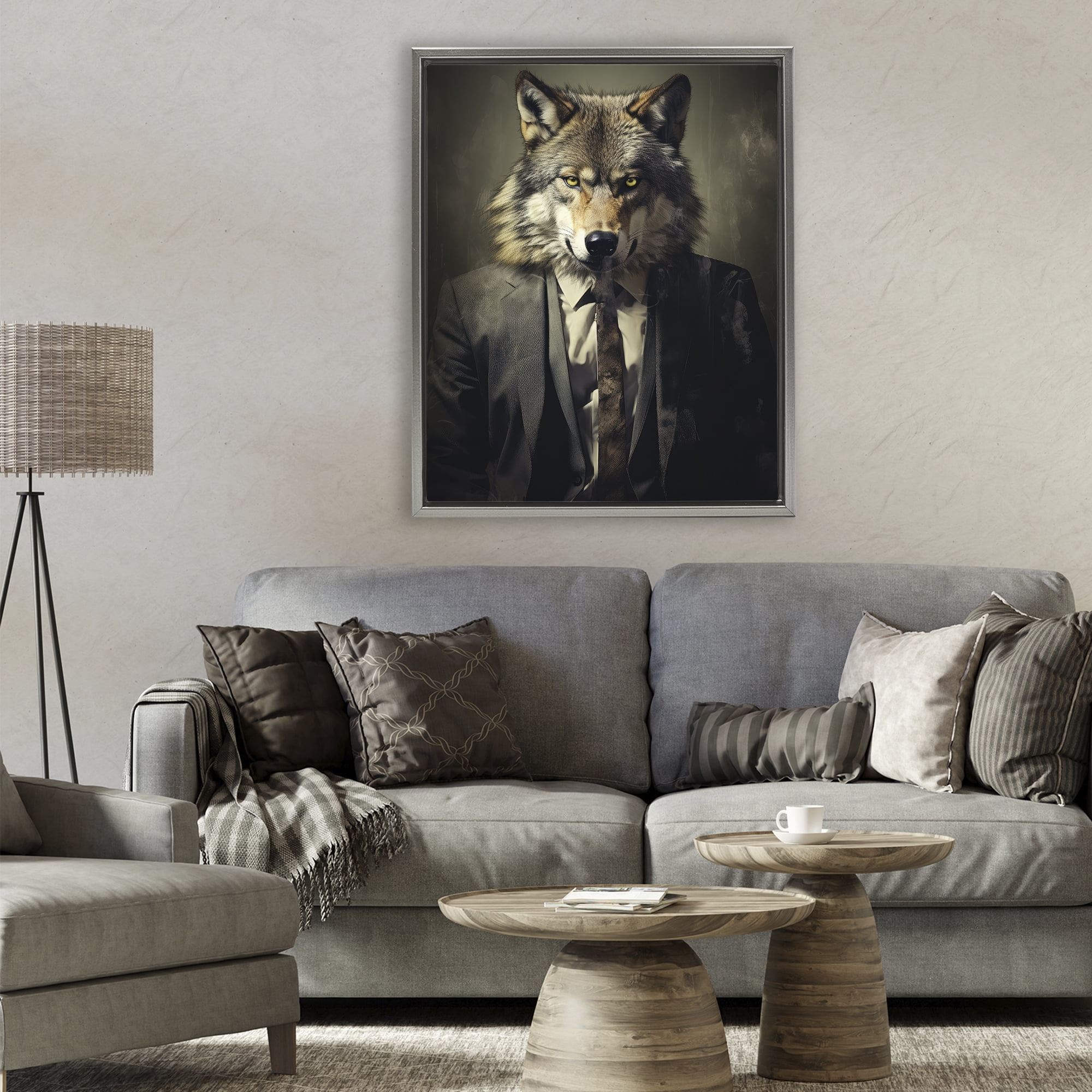 Stupell Industries Fancy Wolf in Suit Gray Framed Floater Canvas Wall Art, design by Ray Powers