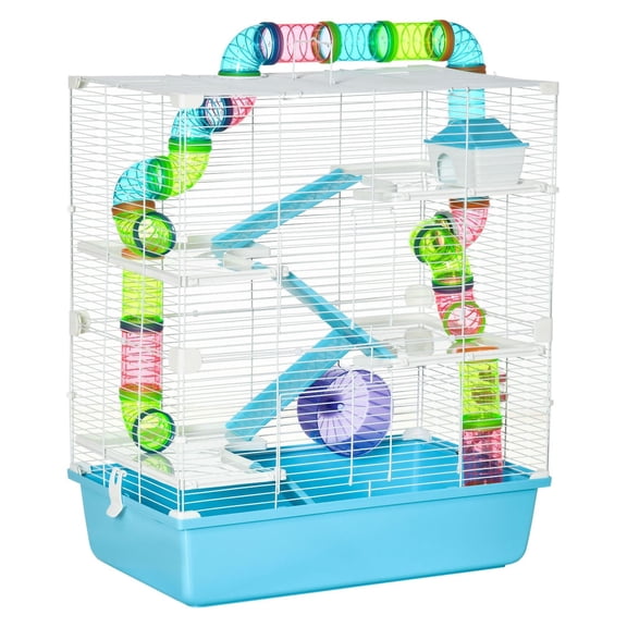 SAZYY Extra Large 23" Hamster Cage with Tubes, Tunnels & Carry Handles - 5-Tier Small Pet Home, Light Blue