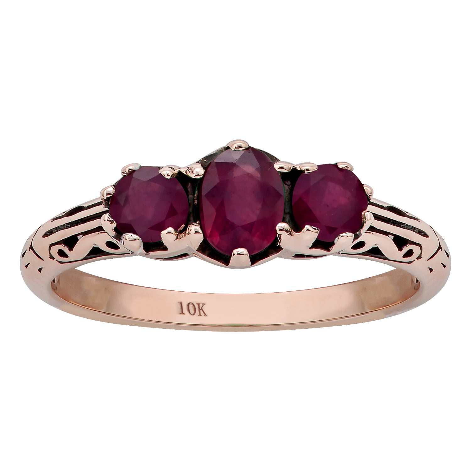 Three Stone Band Ring Natural Sapphire Amethyst Ruby 10k Rose Gold Band Ring 