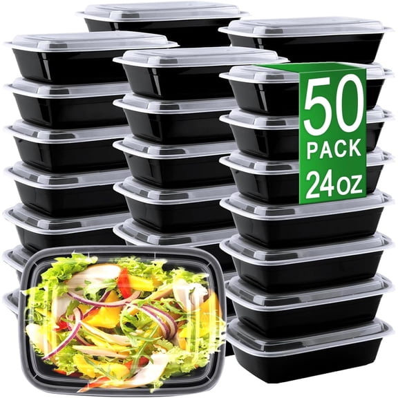 Meal Prep Containers, 50 Pack 32oz (100-Piece) Disposable Take Out Food Storage Containers with Leakproof Lids, Reusable Plastic To Go Lunch Boxes, BPA Free, Microwave/Dishwasher/Freezer Safe