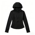 thumbnail image 3 of Purcolt Women's Workout Jackets UPF 50+ Lightweight Zip Up Cropped Athletic Jacket Slim Fit Hooded Running Yoga Tops Thumb Holes, 3 of 5