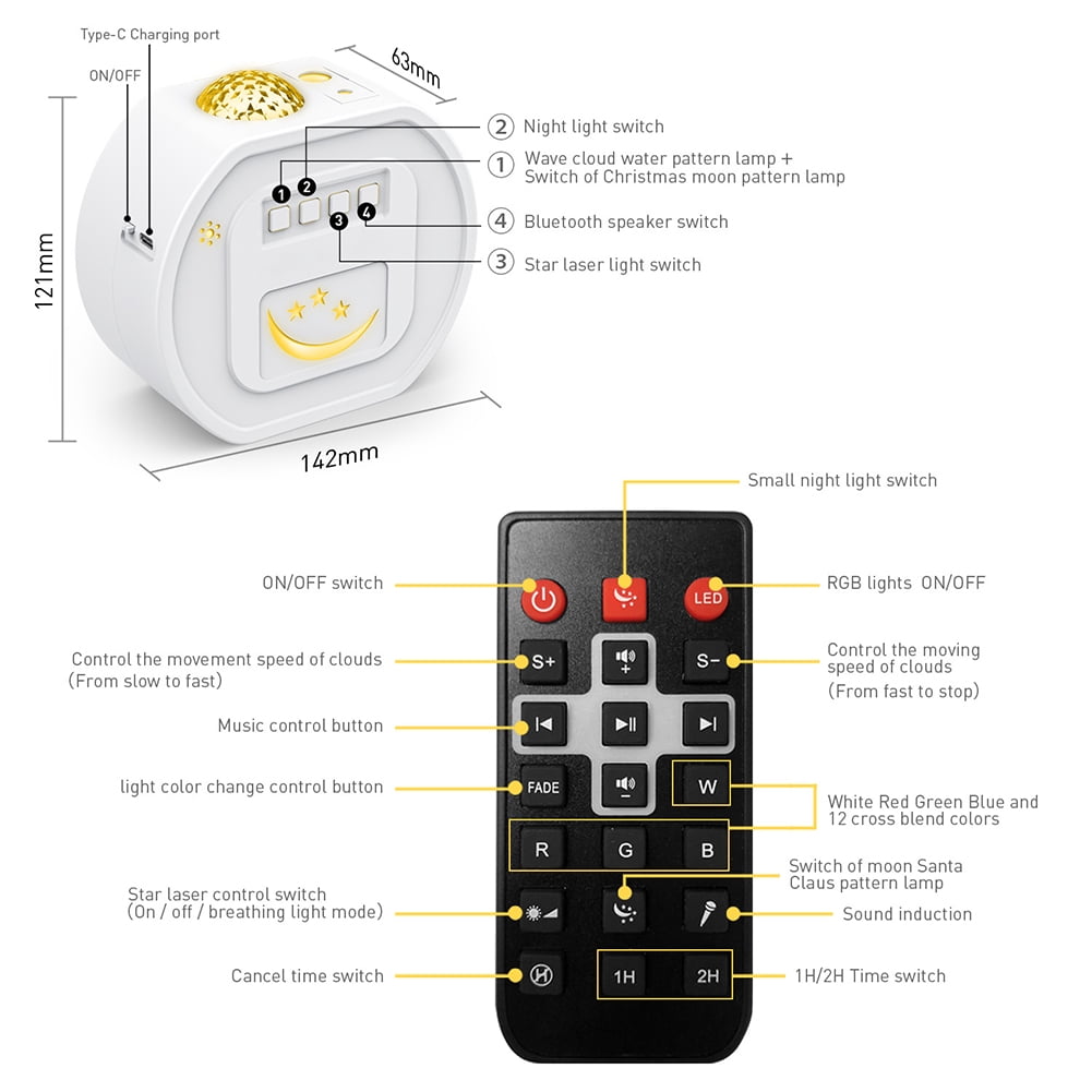 Private Jungle Christmas Projection Lamp, Projection Lamp with Bluetooth Music and Remote Control, White