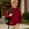 thumbnail image 4 of HAOTAGS Boys Hooded Sweatshirt (4-15) Soft Warm Long Sleeves Quater Zipper Pockets Sport Hoodie Wine Size 4T, 4 of 9