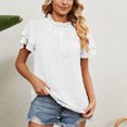 thumbnail image 2 of Top de cuello redondo para mujer, blusa holgada de Color puro de doble capa de manga corta para mujer, blusa Jacquard para uso diario, 2 of 7