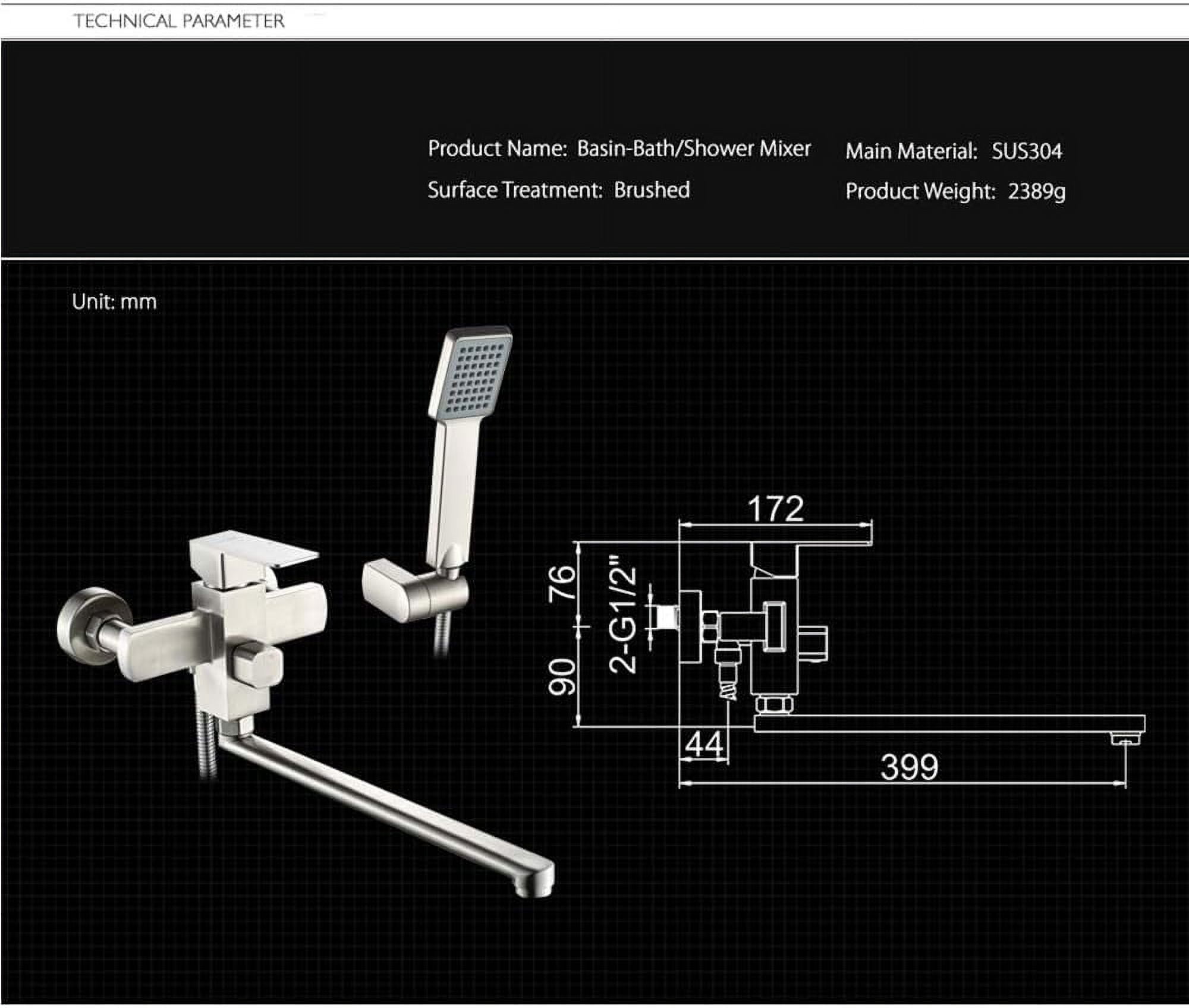 Bath Shower Faucets Set, Bathtub Wall Mounted Faucet Water Mixer Tap with Hand Shower, Stainless Steel Bathroom Faucets,A