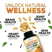 Turmeric Curcumin Supplement - 2400mg Organic Turmeric Per Serving - 95% Curcuminoids & BioPerine Black Pepper Extract for Best Absorption - Natural Vegan Joint Support, Bottled in USA - 120 Capsules