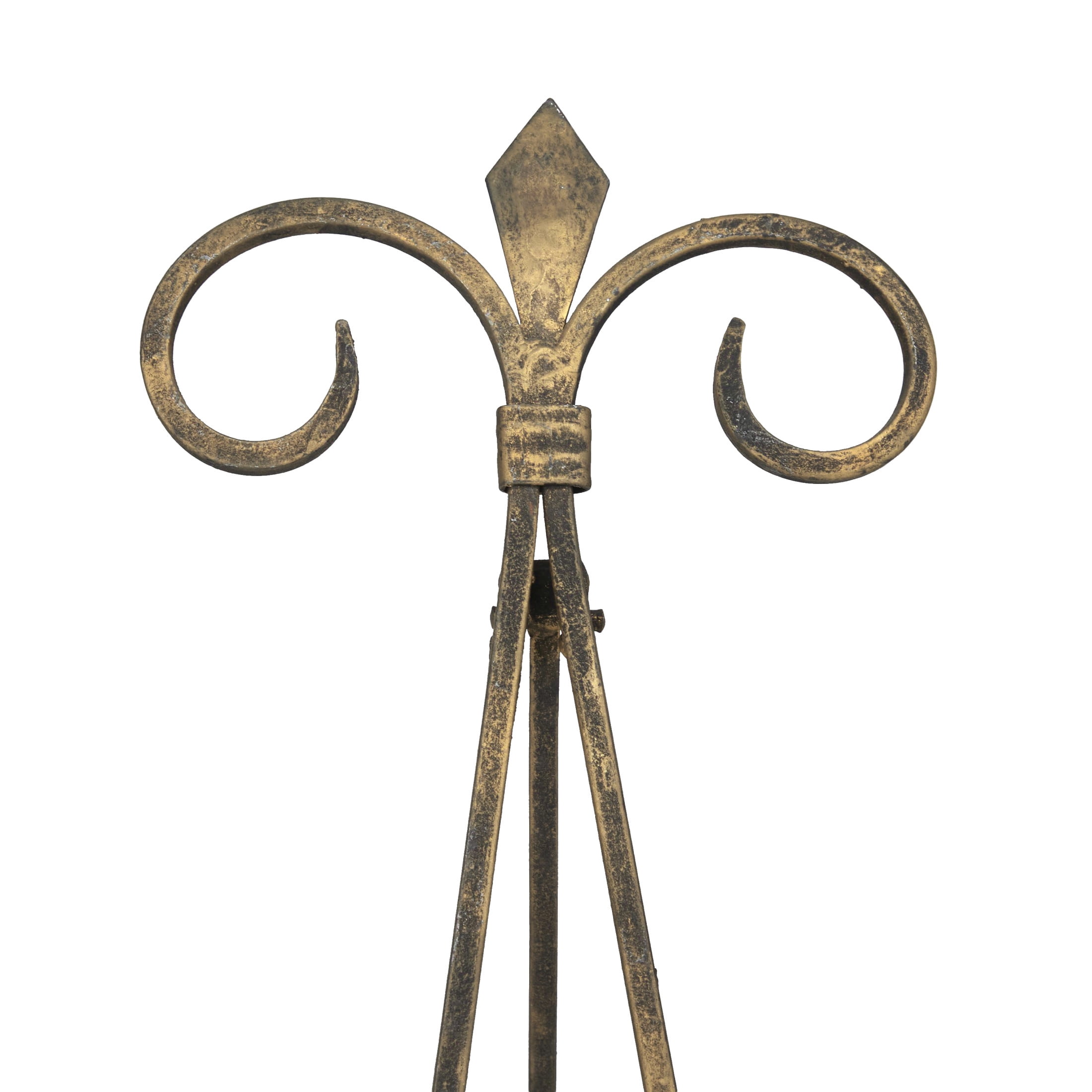 DecMode 11" x 14" Brass Metal Tabletop Arched Fleur De Lis Easel with Scroll Details, 1-Piece