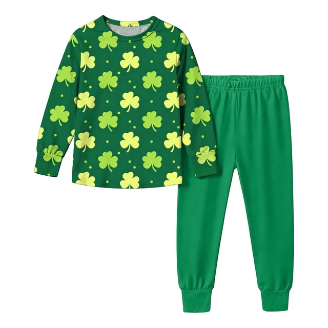 Kids Long Sleeve Shirts for Boys St Patricks Day Print Pullover Top Pants Set 2 Pc