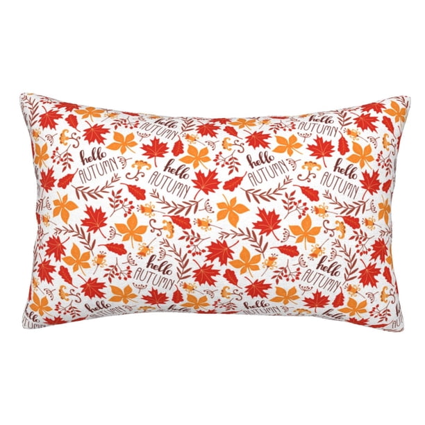 Fotbe Hello Autumn Maple Leaf Funda de Almohada Decorativa Estilo Occidental, Lujo en Algodón, Fundas para Almohadas King, Cojín Estampado para Decoración del Hogar-14"x20"