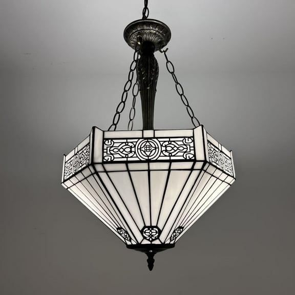 Tiffany Pendant Lighting Ceiling Lights White Stained Glass Hexagon LED Bulbs Included for Dining Room Living Room Bedroom 16"W*16"D*60"H