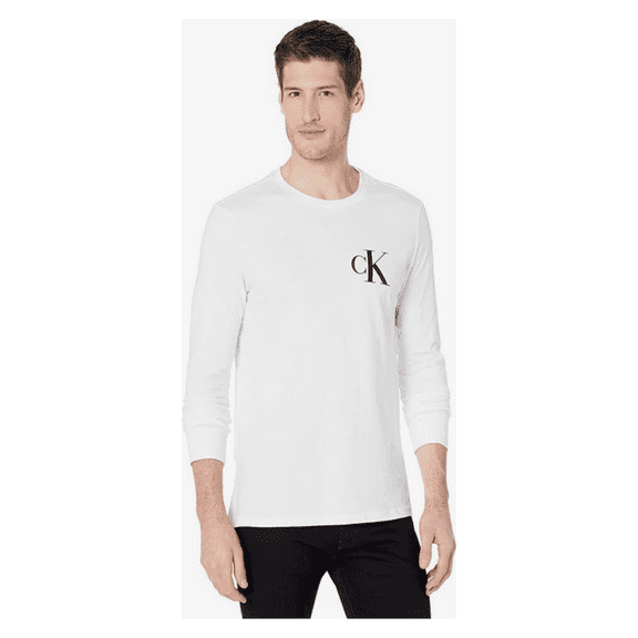 Calvin Klein Long Sleeve Monogram Crew Neck Tee,Brilliant White,M