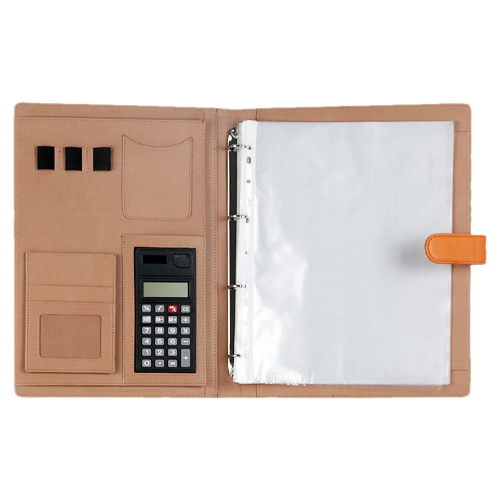Portfolio Binder,A4 Leather Padfolio,with 4 Ring Portfolio Binder with Clipboard Padfolio,for Women Men Professional Office with Calculator Planner Portfolio Executive Closure Notebook Folder,Orange
