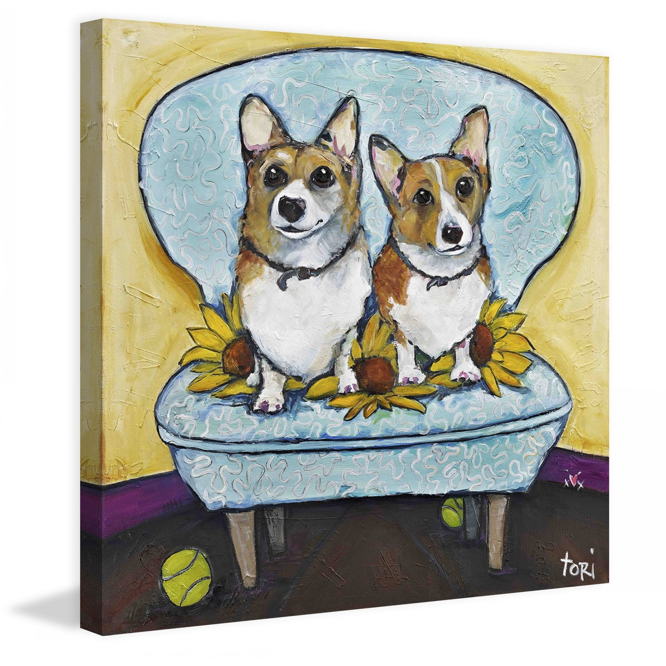 Marmont Hill "Corgi's In Chai" by Tori Campisi Painting Print on Canvas