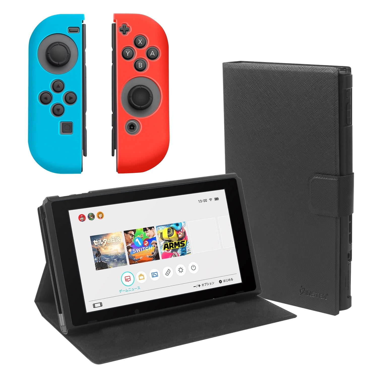 Nintendo Switch Case Bundle Kit, by Insten Folio Leather Stand Protective Shell Back Cover Case
