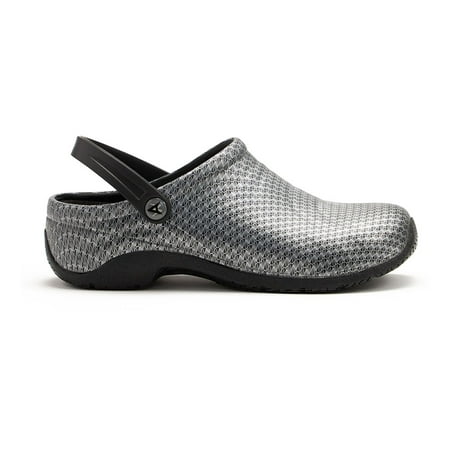

Anywear Zone Women s Healthcare Professional Injected Clog with Backstrap 7 Black Silver Pattern