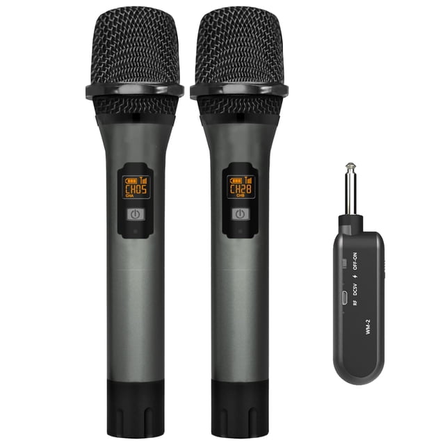 VeGue Wireless Microphone, UHF Cordless Dual Handheld Dynamic Mic Set with Rechargeable Receiver, for Karaoke Party, Voice Amplifier, PA System, Singing Ma