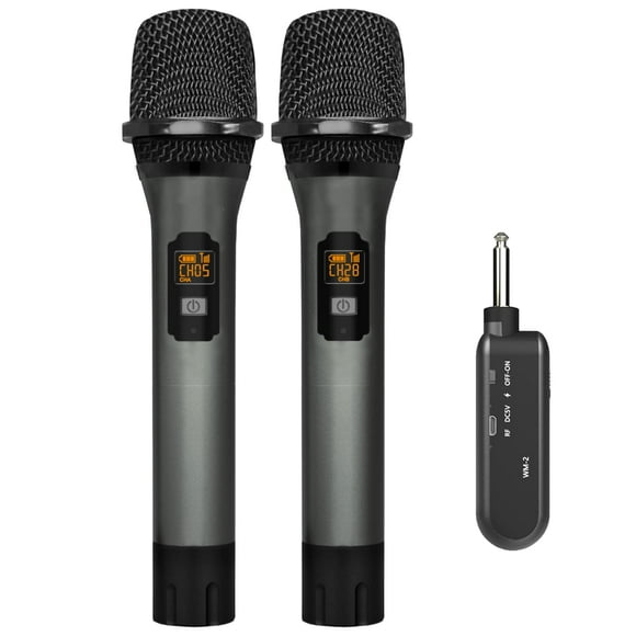 VeGue Wireless Microphone, UHF Cordless Dual Handheld Dynamic Mic Set with Rechargeable Receiver, for Karaoke Party, Voice Amplifier, PA System, Singing Ma