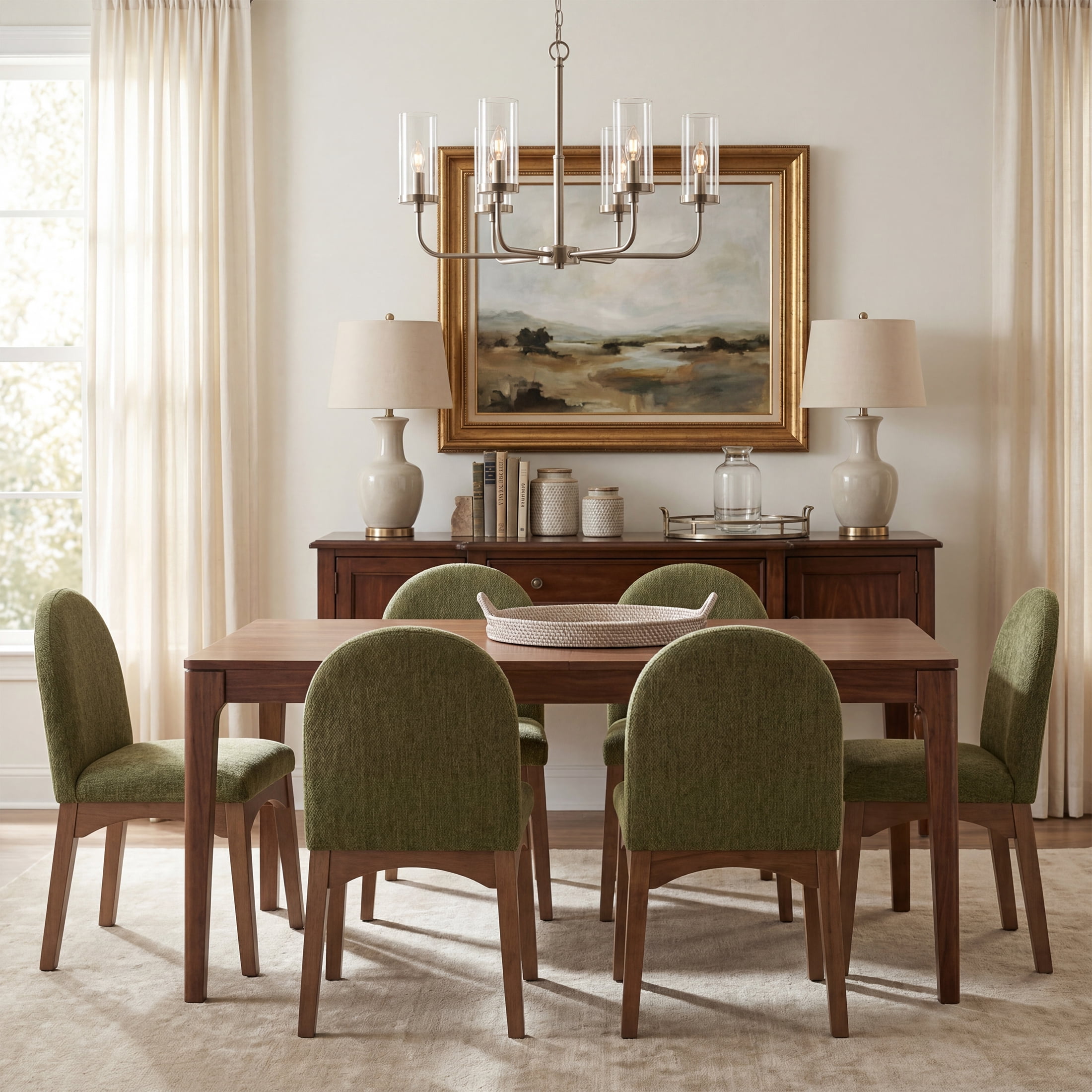 Guyou Modern Dining Chairs Set of 2, Chenille Upholstered Dining Room Chairs, Mid Century Wooden Kitchen Side Chairs for Dining Room, Kitchen, and Living Room, Green