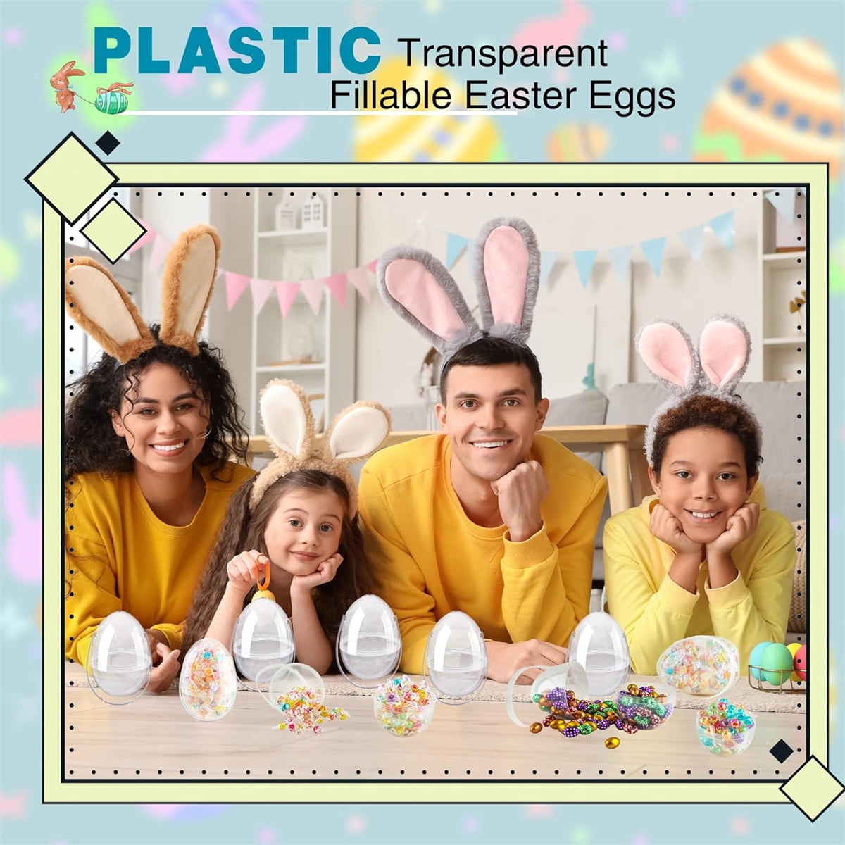 Tutuviw 6 Pcs Giant Clear Easter Egg with Handles, 8 in Large Easter Eggs,DIY Jumbo Easter Egg Fillable Big Bunny for Easter Hunt Game Supplies,Egg Shaped Baskets Containers Decoration